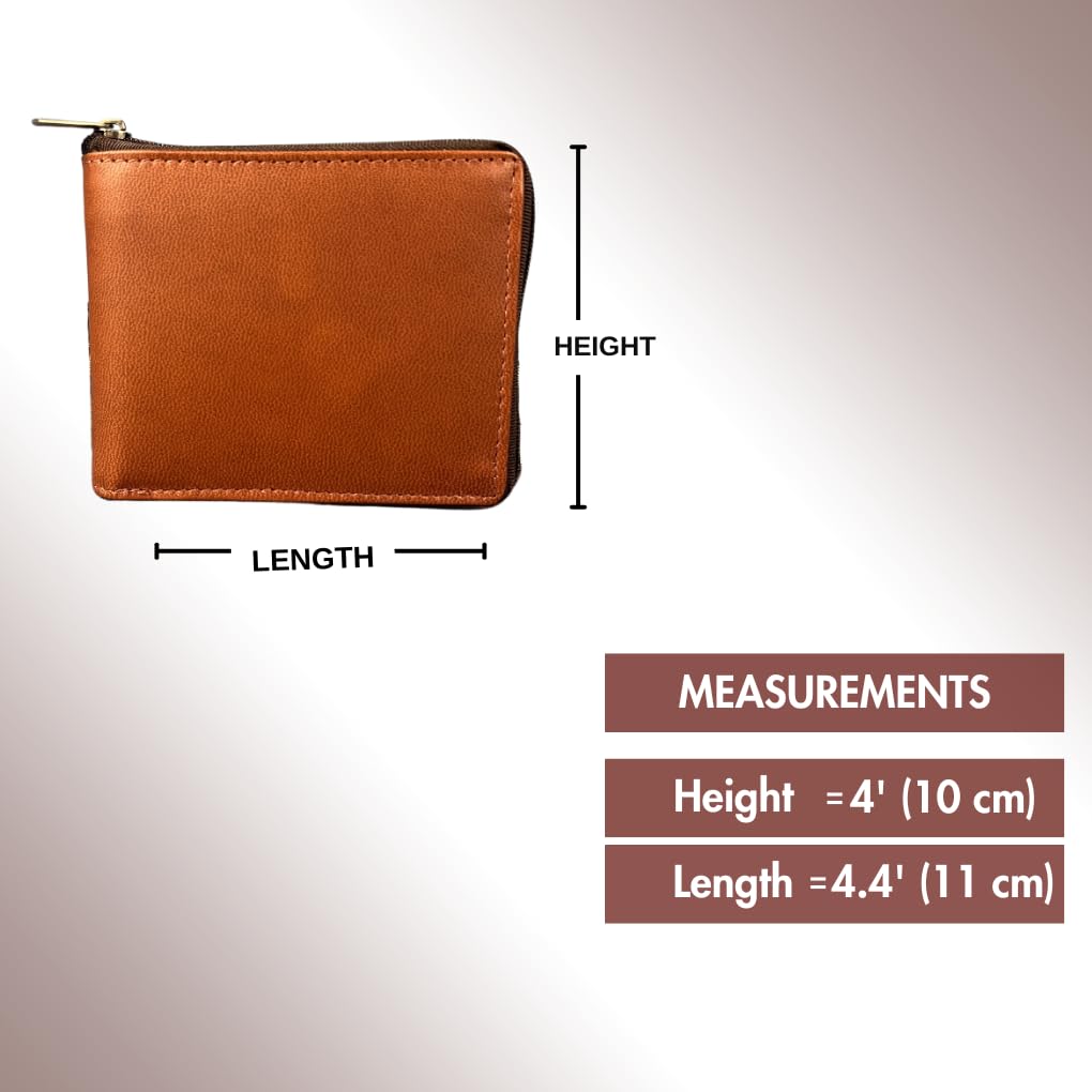 Madosh Genuine Leather Men's Wallet Brown Bifold Purse | RFID Protected | Cards Holder Coin Pocket | Zip Closure for Safety